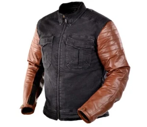 Motorbike Riding Black Denim Leather Jacket for Men's with CE Level 2 Armors - Picture 1 of 8