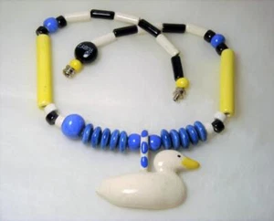 Vintage Ruby Z Ceramic Beaded Candace Loheed Necklace with White Duck Pendant - Picture 1 of 1