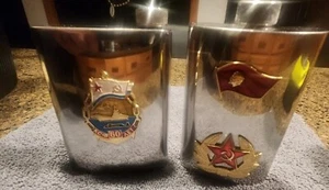 (2) Russian Navy Stainless Steel Military Flask KGB CCCP Hammer & Sickle 8oz - Picture 1 of 14