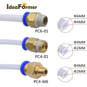 5Pcs 3D Printer J-head Brass Connector PC4-M6 PC4-01 PC6-01 Tube Quick Coupler - Picture 1 of 7