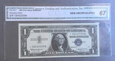 1957 B $1 Silver Certificado STAR NOTE CGA 67 - Image 1 of 2