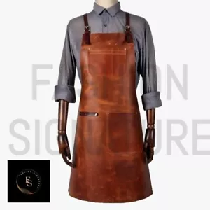 Best Quality Brown Leather Apron BBQ, Butcher Apron Blacksmith Apron workwear - Picture 1 of 7
