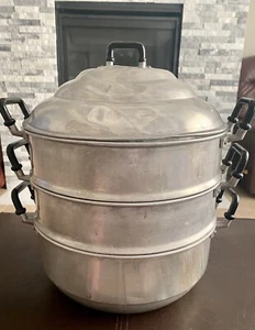 Steamer Pot 3 Tier 30 cm Thai Aluminium Fish Lobster Rice Dim Sum  Diamond Brand - Picture 1 of 10