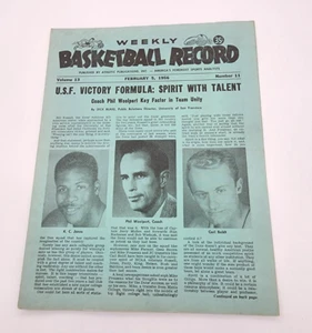 RÉCORD SEMANAL DE BALONCESTO Athletic Pub - 5/02/1956 K.C. JONES & CARL BOLDT USF - Imagen 1 de 3