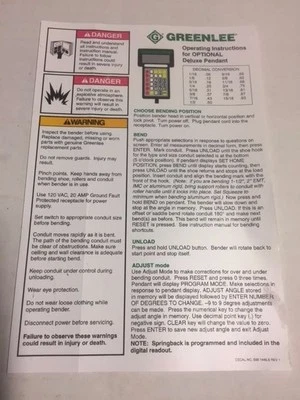 NEW GREENLEE 855 CONDUIT PIPE BENDER DECAL SMART QUAD BENDER STICKER PART  - Image 1 of 4