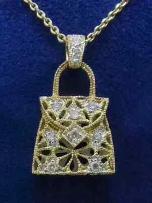 1.30 Ct Round Cut Real Moissanite Purse Pendant 14K Yellow Gold Plated Silver - Image 1 of 4