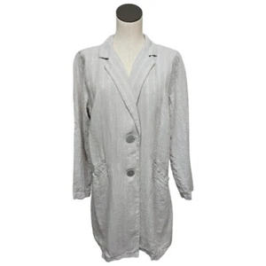 J Jill Jacket Women MediumGray White Linen Coastal Lagenlook Relaxed Long Blazer - Picture 1 of 7