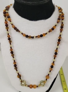 Brown and Gold Tone Beaded Necklace 36 inches - Picture 1 of 5