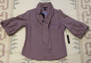 NWT French Connection Mauve Shirt with Necktie & Puff Sleeves - L - $155 - Picture 1 of 7