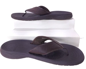 CROCS Bogota Flip Flops 204971 Size 13 Mens Brown Leather Strap Thong Sandals - Picture 1 of 14