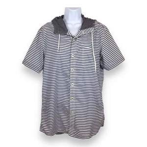 BOSSINI Striped Short Sleeve Button Up Hoodie Men's L - Picture 1 of 5
