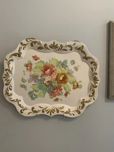 Floral Französisch Handbemalt Metall Tablett Vintage 1940’s XL Platte Dekor 25” x 19” - Bild 1 von 11