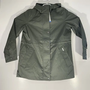 HUNTER Women's Cotton Smock Hooded Rain Jacket Water Resistant Olive Green Large - Picture 1 of 15