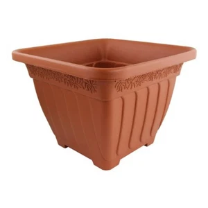 Fioriera quadrata in plastica effetto terracotta diametro 38 cm, altezza 27 cm - Foto 1 di 3