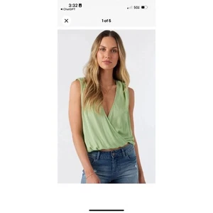 O'Neill Sleeveless Top Crinkle Knit Surplice Blouse Casual Green Size M - Picture 1 of 7