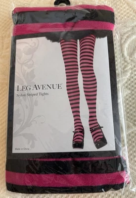 Leg Avenue Nylon Pink&Black Striped Tights Halloween Style #7100 New In Package! - Image 1 of 4