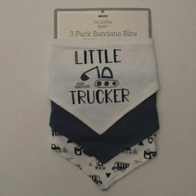 NUEVO Juego de 3 baberos bandana bebé azul blanco “Little Trucker” | Bebé moderno Foto 1 de 4