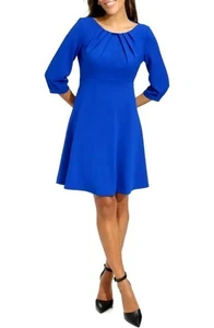 Vestido de crepé Calvin Klein azul calce y acampanado talla 14 oficina carrera trabajo noche - Imagen 1 de 8