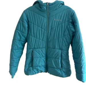 Columbia Mädchen Gr. XL (14-16) türkis gefütterte Jacke mit Kapuze durchgehender Reißverschluss Taschen - Bild 1 von 7