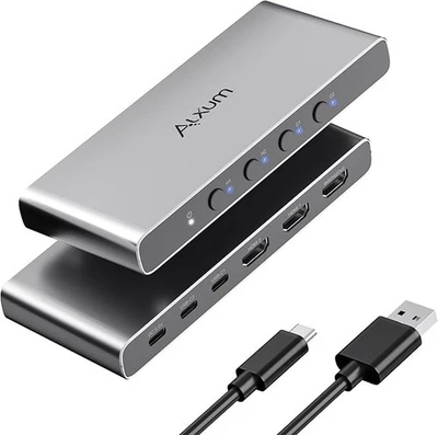 Interruptor doble USB-C y HDMI de aluminio 4 PC 1 monitor 2x HDMI y 2x entrada tipo C a 1xHDM Foto 1 de 4