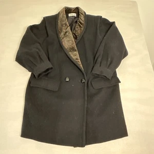Vintage Herman Kay 100% WOOL Coat Lined Jacket Black Size L/XL Pea Coat - Picture 1 of 11