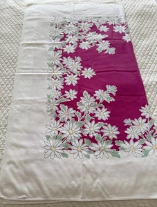 Vintage Simtex Burgundy & Daisy Motif Tablecloth - Made USA - 50" x 46" - Picture 1 of 5