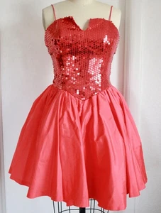 Abito Alyce Designs vintage anni 80 donna corallo scuro disossato paillettes USA taglia XS ballo - Foto 1 di 5