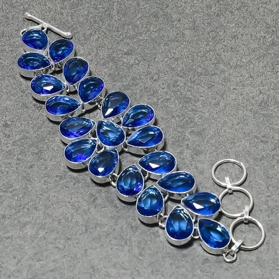 Faceted Tanzanite Quartz Pear Shape Gemstone Handmade Unique Jewelry Bracelet 8" - Image 1 of 4