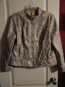 RUBY RD WOMENS FAUX LEATHER SNAKESKIN ZIP UP JACKET SIZE 14 GOLD/WHITE (TUB 7) - Picture 1 of 7