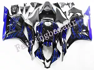 Fit for 2009-2012 CBR600RR Blue Black Flame ABS Injection Fairing Kit 2010 2011 - Foto 1 di 7