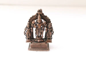 Vintage Copper Hindu God Vishnu With Sri & Bhu Devi Statue Rich Patina NH3994 - Photo 1 sur 12