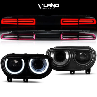 Faros VLAND para Dodge Challenger 2008-2014 + luces traseras rojas con secuencial Foto 1 de 4