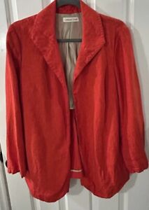 Coldwater Creek Women’s Size Petite 12 Open Front Coral Linen Jacket, Lined EUC