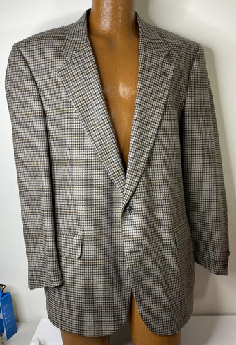 Giacca Uomo Vintage Burberry Houndstooth Cappotto Sportivo 46 46L Blazer Lana Marrone