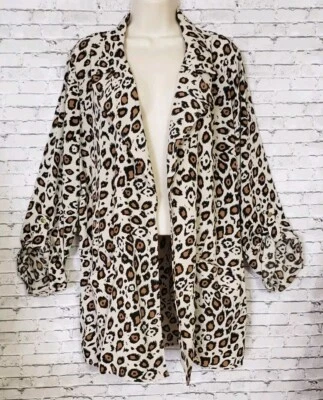 Cárdigan Dana Buchman para mujer XL leopardo frente abierto bolsillos ligeros Foto 1 de 4