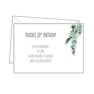 PERSONALISED INVITATIONS - Eucalyptus Invites, leaves adults birthday party - Picture 1 of 10