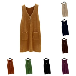 Femme Tricoté Débardeur Robe Demi Fermeture Éclair sans Manche Col V - Bild 1 von 22