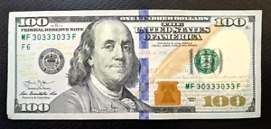 2013, $100 Dollar REPEATER #30333033 One Hundred FRN Federal Reserve Note US - Picture 1 of 2