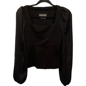 Anthropologie Square Neck Long Puffy Sleeve Peasant Blouse Black Women's Size XS - Picture 1 of 8