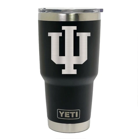 INDIANA HOOSIERS YETI Laser Engraved 20 or 30 oz. Black Stainless Steel Tumbler Cover