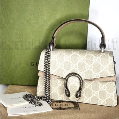 GUCCI Off White Beige GG Supreme Lona Mini Dionysus Mango Superior Cadena Bolso en Caja Foto 1 de 4
