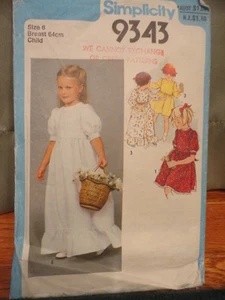 Simplicity Pattern 9343 Child Size 6 1980 Dress cut Vintage - Picture 1 of 5