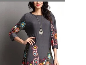 Reborn  Charcoal Garden Sidetail Tunic, Gray Colorful Pockets Size XL  New - Picture 1 of 6
