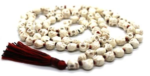 Howlite Skull Mala, Skull Kapala Necklace, 108 + 1 Mala Beads, Skull Prayer Yoga - Picture 1 of 5