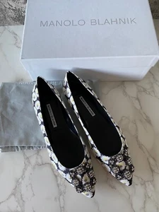 New in Box Authentic Manolo Blahnik Hangisi Floral Prints Flats Flat Shoes 38 - Picture 1 of 9