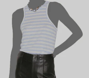 $135 Frame Women Blue Ringer Stripe Organic Linen Racerback Tank Top Size XS - Picture 1 of 3