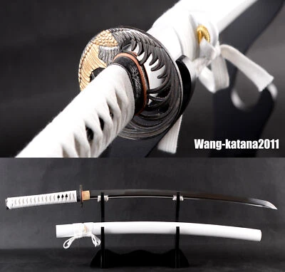 Elegante espada samurai japonesa afilada T9 Katana blanca lista para el combate de 40"" sin Hamon Foto 1 de 4