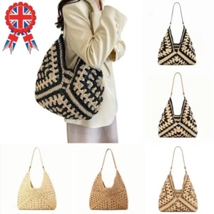 Women Boho Woven Handbag Summer Beach Tote Straw Bag Round Rattan Shoulder - Picture 1 of 18