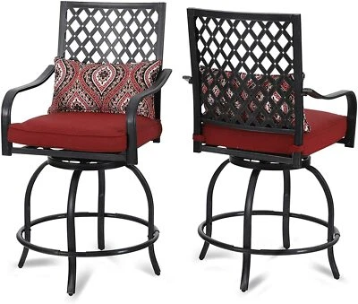 Patio Bar Stools Set of 2 Outdoor Swivel Bar Height Barstool with Cushion Red - Image 1 of 4