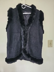 Venesha Angora Women’s Sweater Vest Jacket Cardigan Black With Fur Trim Sz M Y2k - Picture 1 of 15
